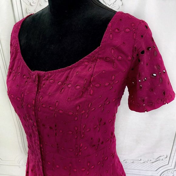 Magenta Eyelet Fit & Flare Dress eShakti BEAUTIFUL custom 12/14 - Picture 2 of 5